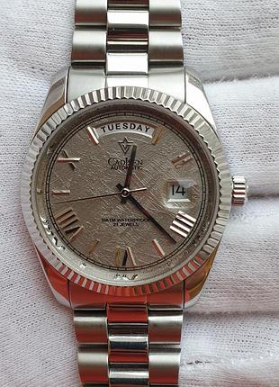 Чоловічий годинник часы cadisen daydate automatic 21 jewels 100m sapphire steel/meteorite