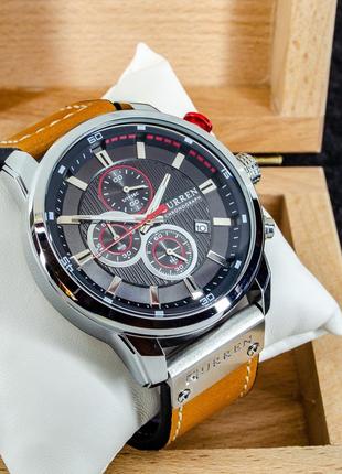Мужские классические кварцевые стрелочные наручные часы с хронографом curren 8291. с кожаным ремешком. bs5 фото