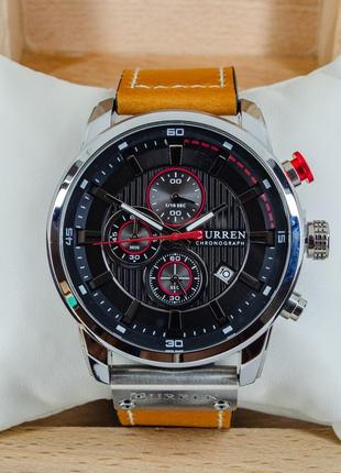 Мужские классические кварцевые стрелочные наручные часы с хронографом curren 8291. с кожаным ремешком. bs3 фото
