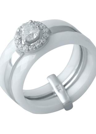 Срібне кільце komilfo з керамікою, вага виробу 6,72 г (1150566) 18.5 розмір