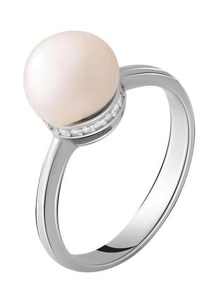 Серебряное кольцо komilfo с натуральным жемчугом, вес изделия 3,28 гр (2055310) 18 размер