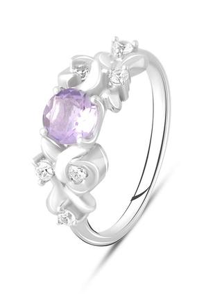 Серебряное кольцо komilfo с натуральным аметистом 0.775ct, вес изделия 3,58 гр (2108801) 17.5 размер