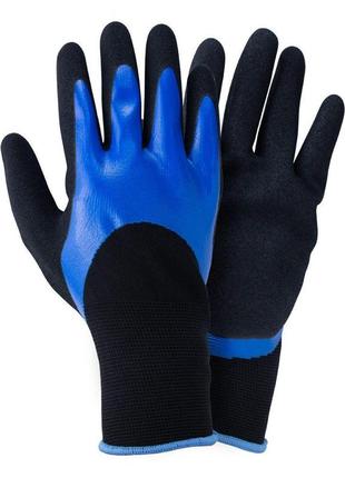Рукавички трикотажні з подвійним нітриловим покриттям р9 (синьо-чорні манжет) tm sigma