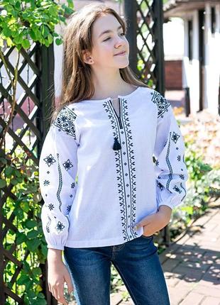 Качественная и красивая вышиванка лен размер 122-164см для девочки, подростка/вышитая рубашка, вышиванка первого сентября, первый звонок