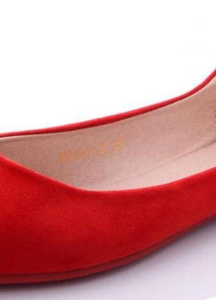 Размеры 37, 38, 39, 40  женские красные балетки из эко-замши с острым носком, низкий ход2 фото