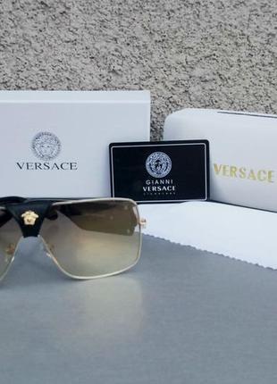 Очки в стиле versace женские солнцезащитные зеркальные с золотым напылением2 фото