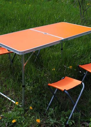 Розкладний стіл (жовтогарячий) для пікніка, стільці2 фото