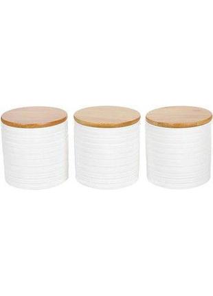 Набір банок merkel білі лінії 3 банки по 550мл керамічні з бамбуковими кришками bd-304-904 (304-904)