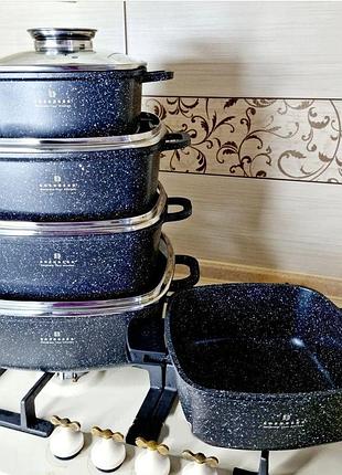 Набор кухонной посуды edenberg 5 предметов набор казанов (кастрюль) с мраморным покрытием 2.8 л, 3.7 л, 4.4 л,