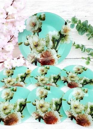 Набор тарелок interos бирюза 6шт + блюдо