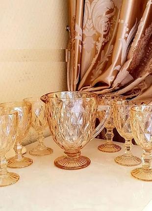 Набір келихів для вина 340мл 6шт зотистий + кувшин 1л 9054 (9054)