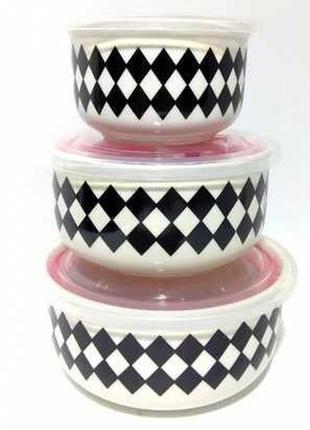 Набір салатників з кришкою склокераміка 3пр / наб 300/450 / 1000мл mc2955 (mc2955)