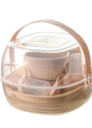 Набір пластмасового посуду для пікніка 48 предметів, кремовий