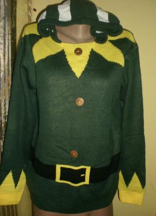 Шикарний новорічний теплий актуальний світер ельф (новорічний светр), розмір м/л. новий