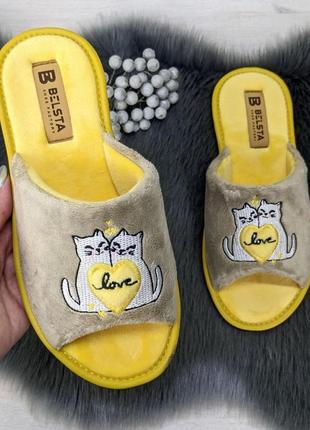 Тапочки жіночі белста відкриті бежеві з жовтим 2907