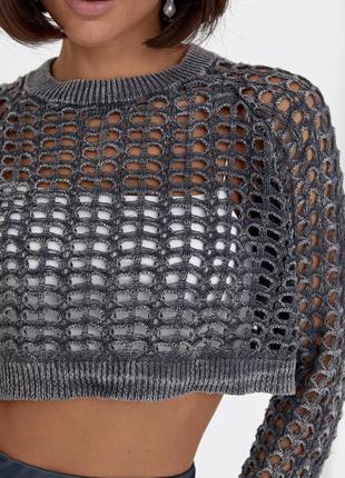 Женский ажурный укороченный джемпер-сетка серого цвета. модель 3965 lurex7 фото