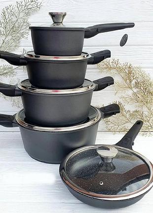 Набор кухонной посуды edenberg 5 предметов набор казанов (кастрюль) с мраморным покрытием eb-5632