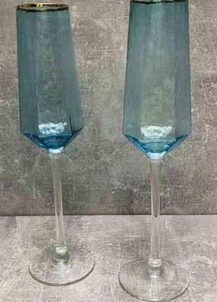 Набор бокалов голубого цвета с золотым ободком 2 шт 190 мл a-plus 9036