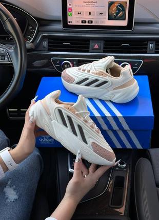 Код в1731 🔥женские кроссовки adidas ozelia бежево черные с розовым