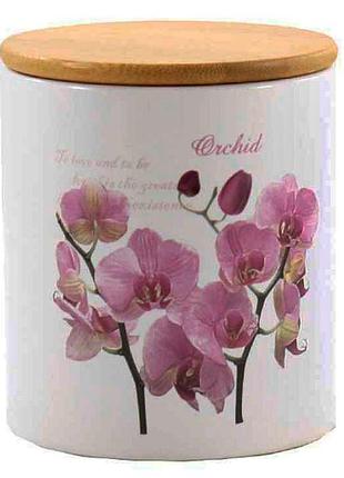 Банка керамика с деревянной крышкой 450мл орхидея розовая zfc 465 op