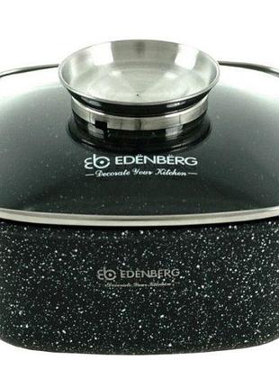 Каструля-казан edenberg 6,5л eb-8115 з мармуровим покриттям і скляною кришкою чорний (eb8115)