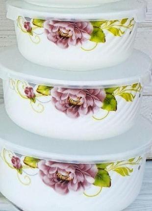 Салатник з кришк 3пр зелен лист. 6616