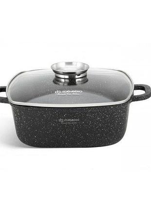 Каструля-казан edenberg 5.5 л eb-8114 з мармуровим покриттям і скляною кришкою чорний (eb8114)