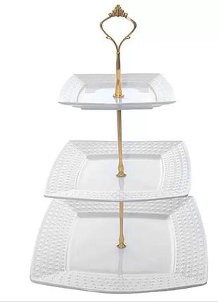 Фруктовниця 3-ярусна квадратна, біла stenson мс2656 (мс2656)