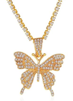 Ожерелье с кулоном в форме бабочки с кристаллами2 фото