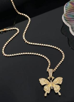 Ожерелье с кулоном в форме бабочки с кристаллами1 фото