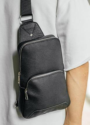 Сумка-слинг кожаная мужская "ричмонд" черная 15х29 см