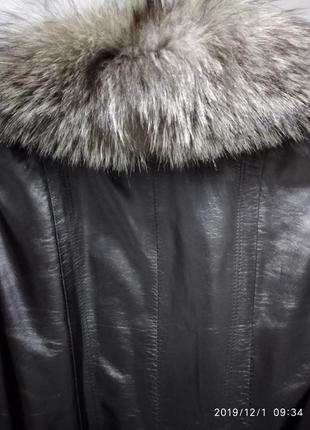 Натуральна шкіряна зимова дубльонка плащ шуба хутро натуральне чорнобурка4 фото