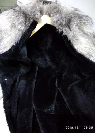 Натуральна шкіряна зимова дубльонка плащ шуба хутро натуральне чорнобурка6 фото