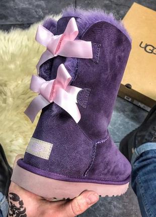 😍ugg bailey bow leather violet😍жіночі зимові угі/уггі з бантом, угі жіночі фіолетові