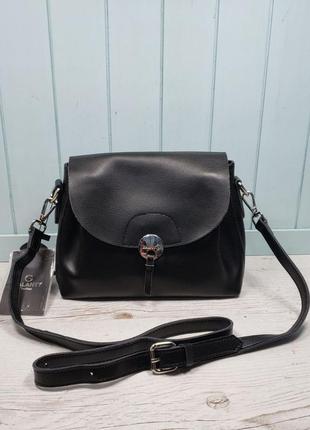 Женская кожаная сумка через плечо чёрная galanty жіноча шкіряна чорна