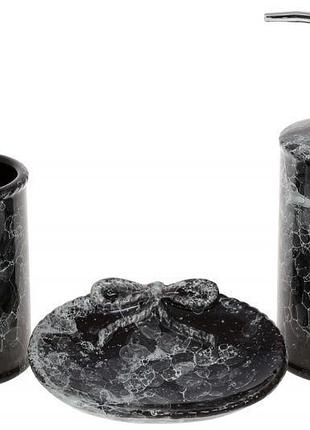 Набор для ванной (3 предмета) черный мрамор: дозатор 350мл, стакан для зубных щеток 250мл
