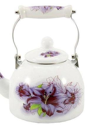 Чайник емальований з керамічною ручкою 2л лілія 6 l (6/l)