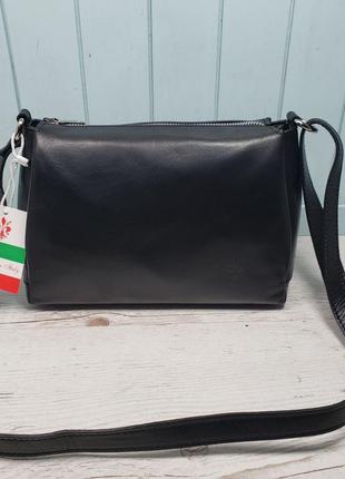 Женская кожаная итальянская сумка через плечо чёрная vera pelle жіноча шкіряна чорна3 фото