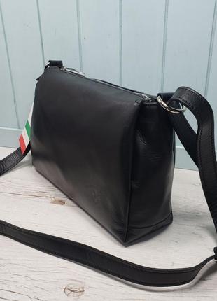 Женская кожаная итальянская сумка через плечо чёрная vera pelle жіноча шкіряна чорна4 фото