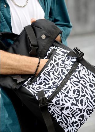 Рюкзак вмісткий ролл roll з анатомічною спинкою для ноутбука колір чорний з принтом графіті.5 фото