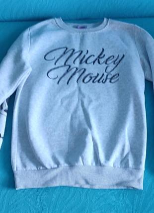 Світшот кофта світло-сіра з мікімаусом на рукаві