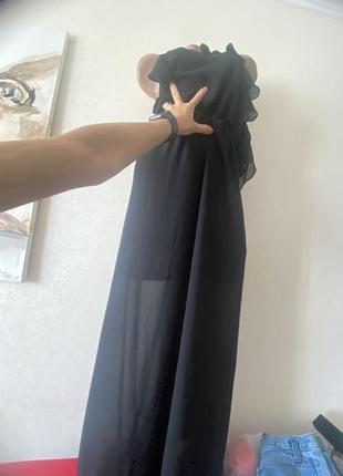 Черное длинное шифоновое платье в пол с рюшами нарядное летнее вечернее м л2 фото