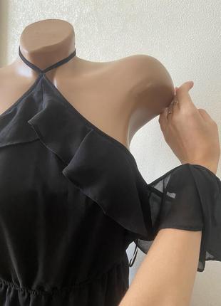 Черное длинное шифоновое платье в пол с рюшами нарядное летнее вечернее м л