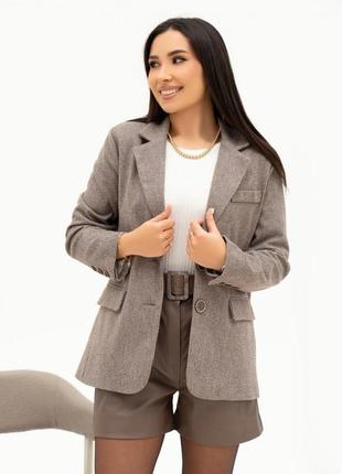 Коричневый шерстяной пиджак с принтом