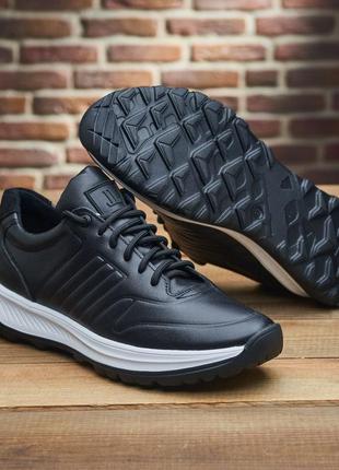 Мужские кроссовки level из натуральной кожи , чоловічі шкіряні кросівки левель чорні на білій підошві