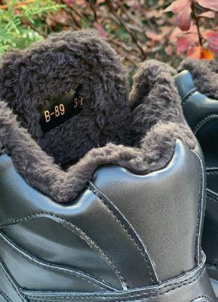 Buffalo classic hight black leather зимние черные кроссовки на массивной подошве5 фото