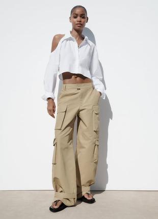 Рубашка белая зара с вырезом на рукаве - xl - zara