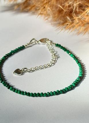 Браслет натуральний малахіт на застібці d-2.2мм обхват 18см