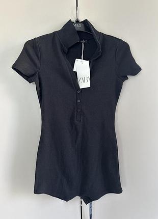 Комбінезон у рубчик чорний із шортами zara