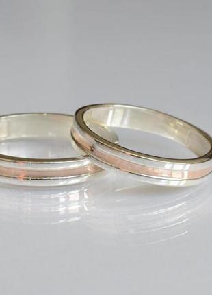 Обручальные серебряные кольца с вставками из золота (пара колец)5 фото